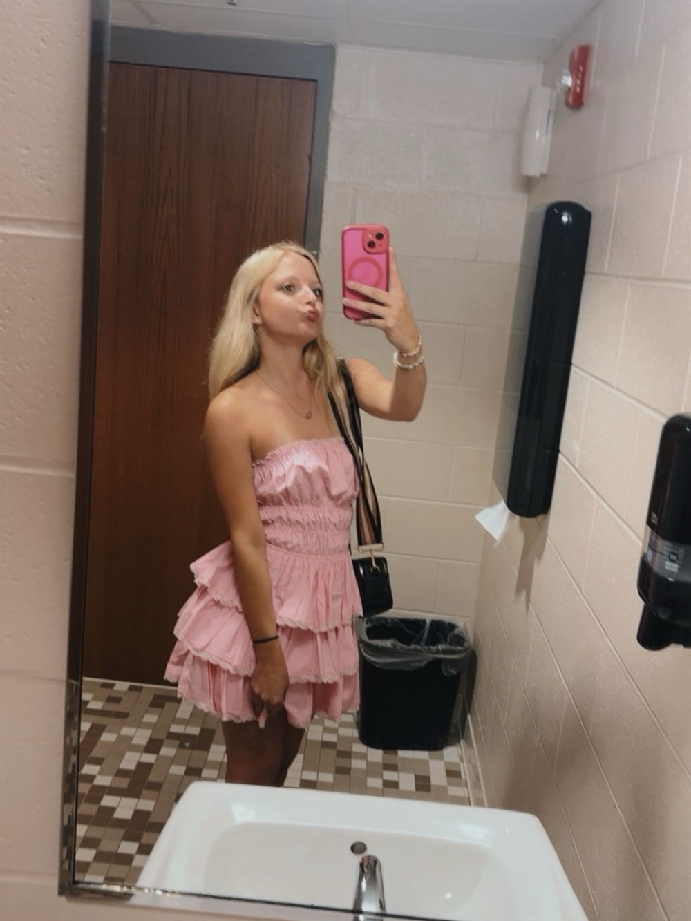 Strapless Pink Ruffle Mini Dress - Feminine Summer Style